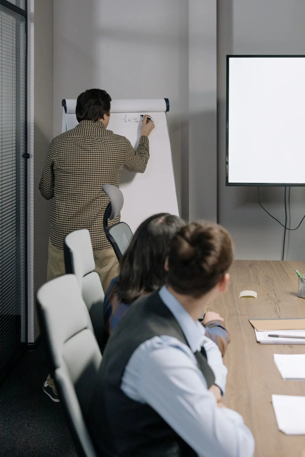 Professionals discussing ideas in a workshop